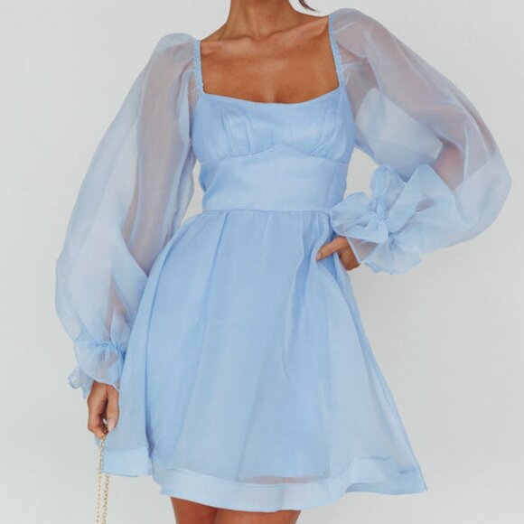 Selfie Leslie Dresses & Skirts - Selfie Leslie I've Got Sunshine Puff Sleeve Mini Dress Sky Blue Girlhoodcore